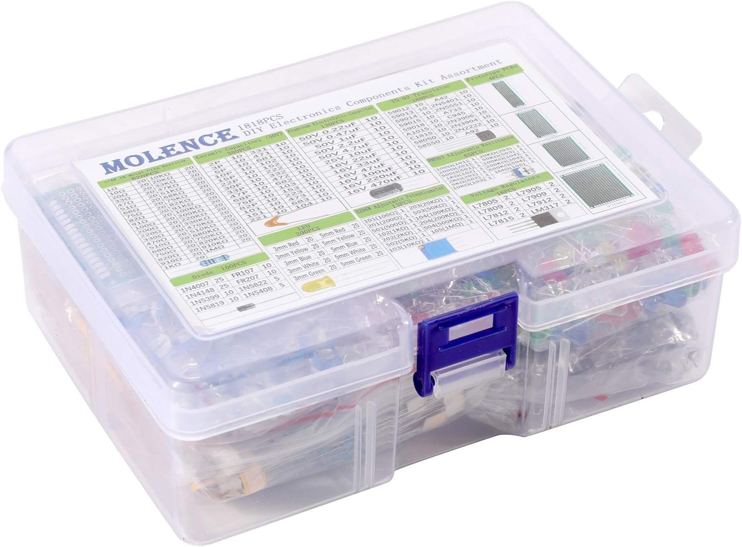 Electronic Components Kit Assortment Resistors 1818PCS LED Capacitors Diodes