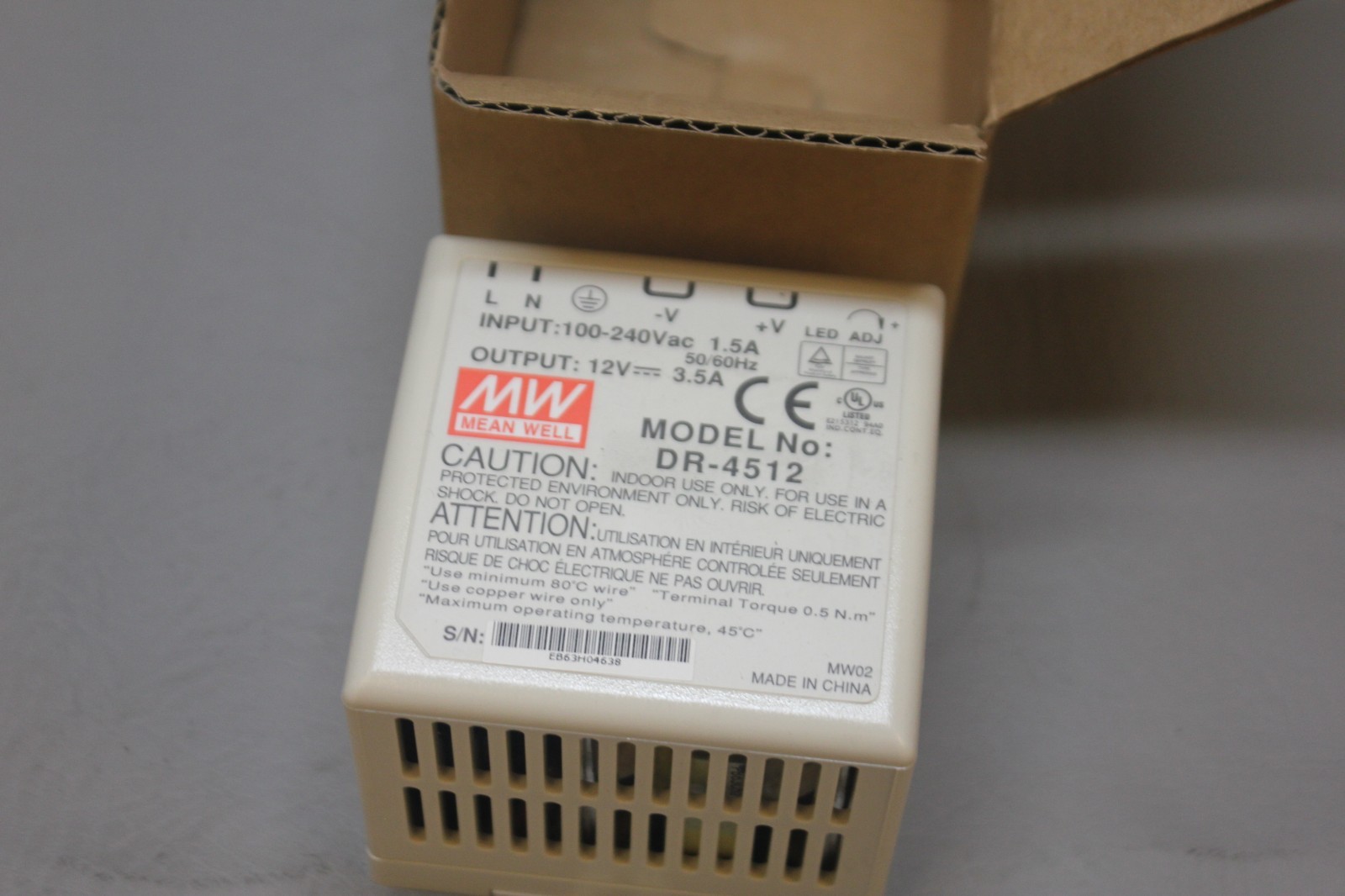 NEW MEAN WELL DR-4512 DIN RAIL POWER SUPPLY