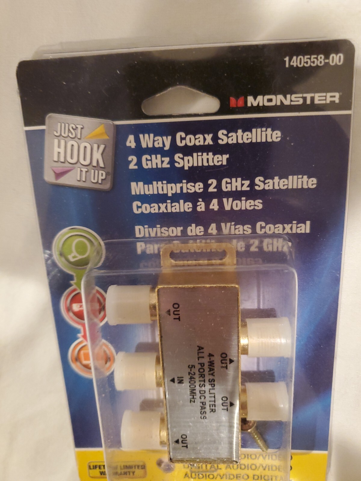 Monster 140558-00 4 Way Satellite Splitter, 2 Ghz, Gold