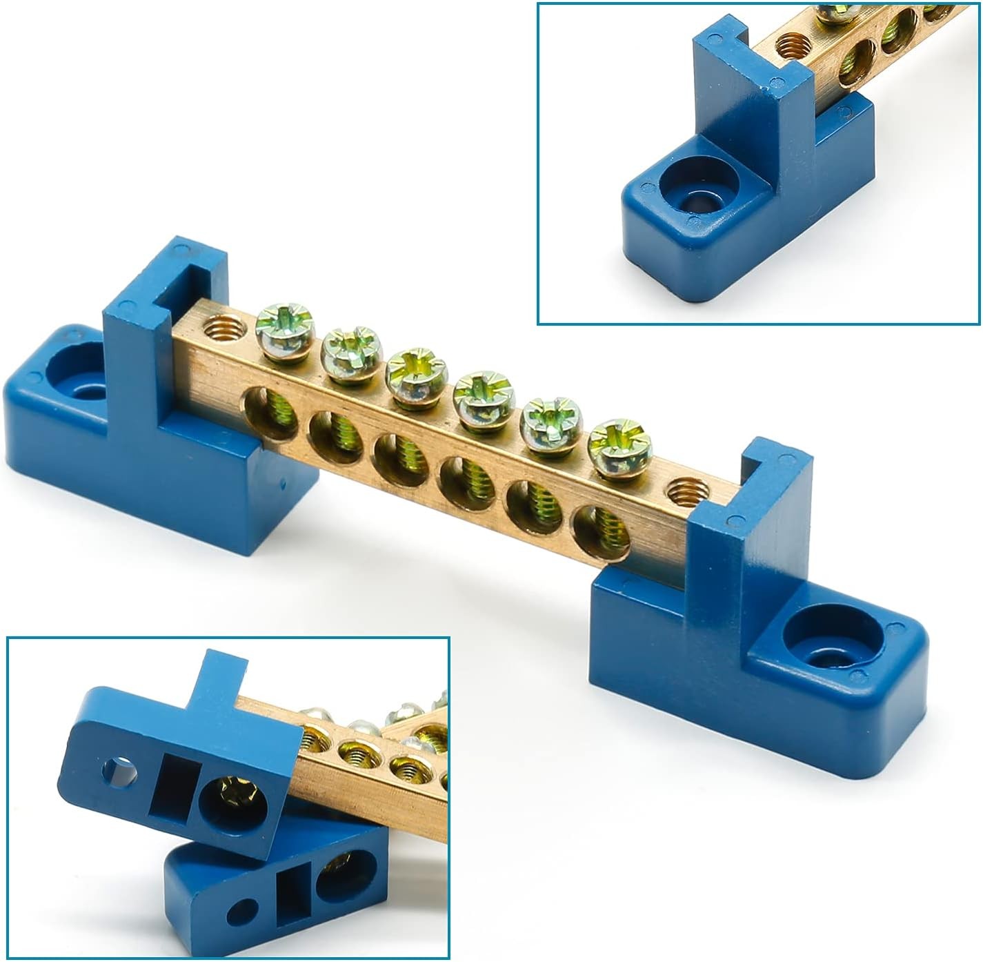 2 Pcs Ground Bus Bar Terminal Block, Brass Electrical Grounding Bars