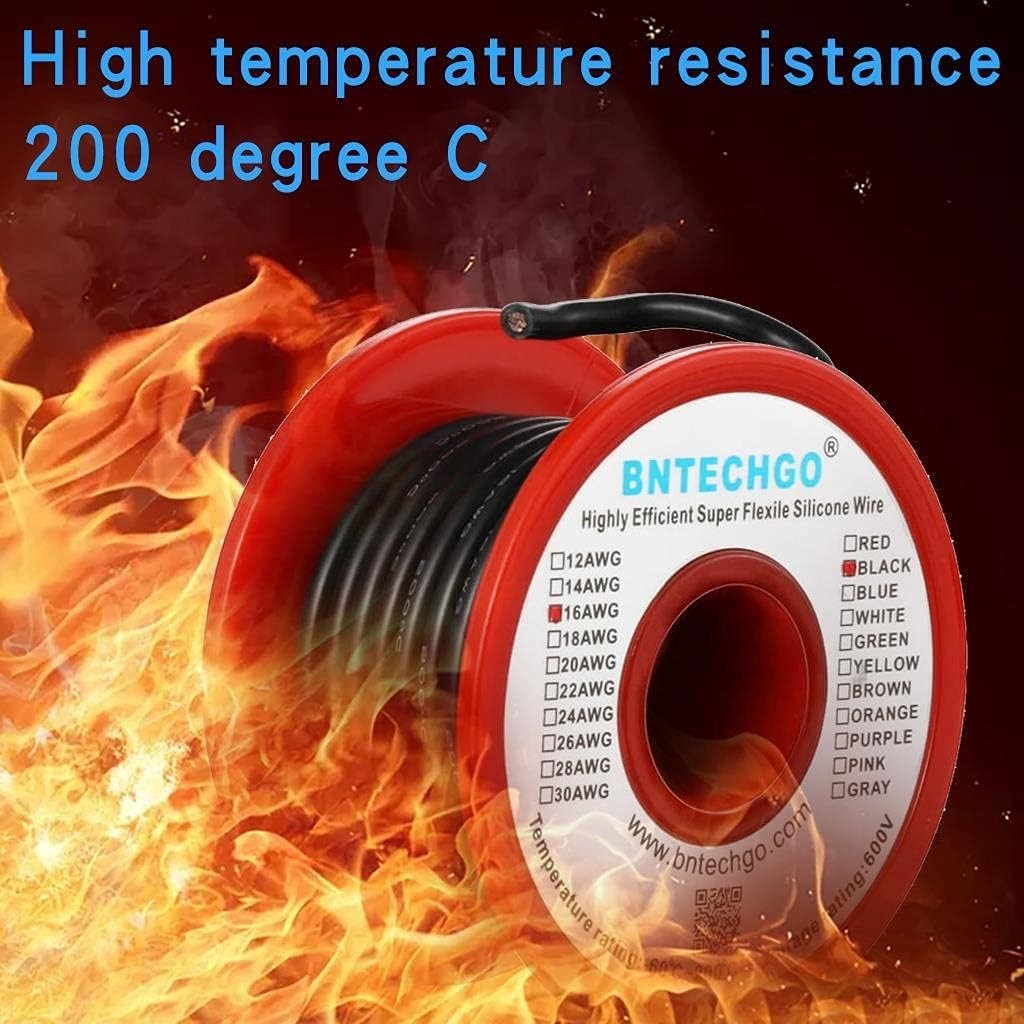 16 Gauge Silicone Wire Spool 25 ft Black Flexible 16 AWG Stranded Tinned Copp…