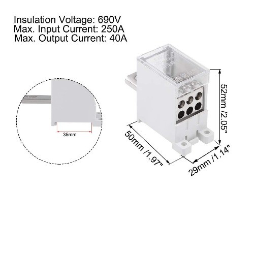 1 in 6 Out DIN Rail Terminal Block Distribution Block 690V 250A Max Input