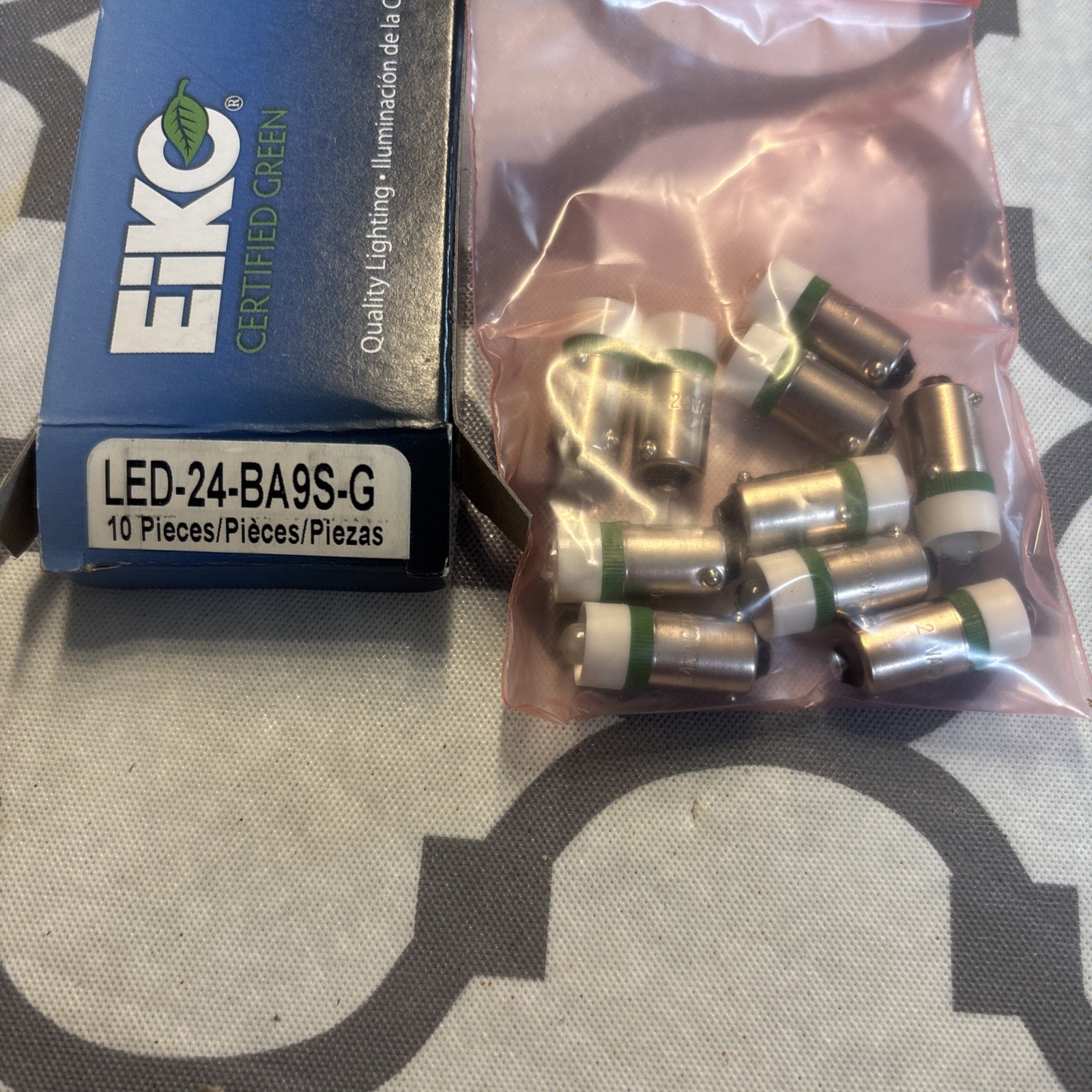 LED-24-BA9S-G EIKO LED LAMP 24-28VAC/DC T3-1/4 BA9S GREEN- Box Of 10- New
