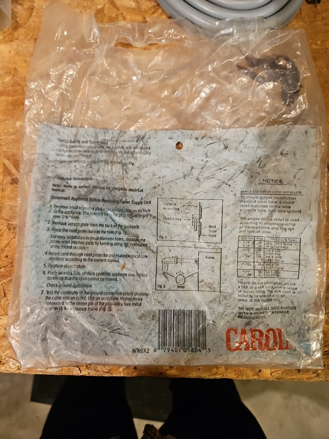 Dryer Cord 4′ MFG by Carol 05654-62-10 3 Conductor New