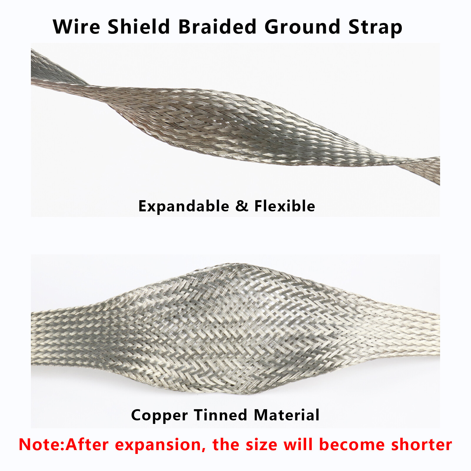 Flat Tinned Copper Braid Sleeve Flexible EMI RFI Shielding Wire Ground Mesh Lot