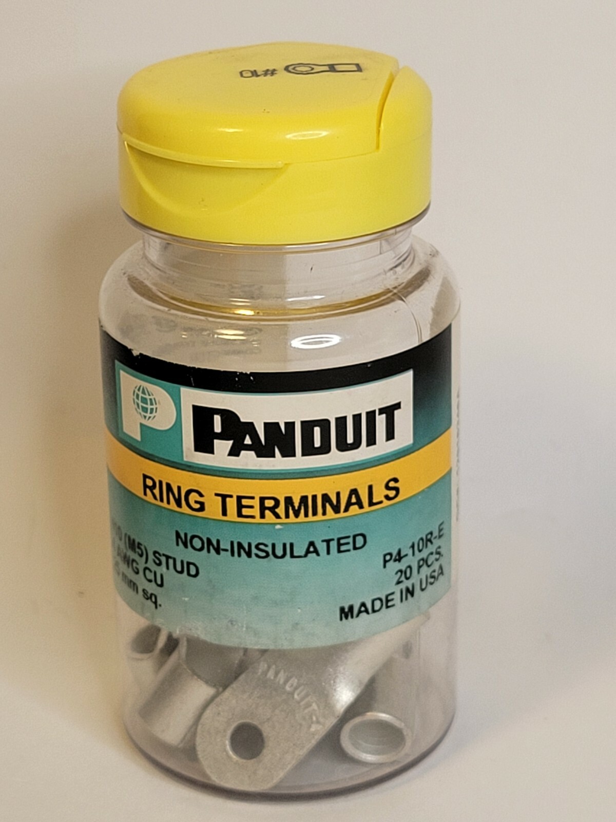 Panduit P4-10R-E, Ring Terminal, 4 AWG, 15 pcs, Non-Insulated, (15 Items)