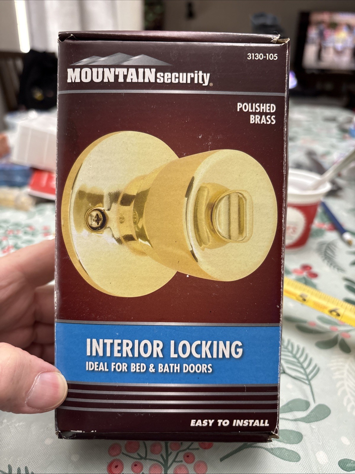 Mountain Security Interior Locking Polished Brass Tulip Door Knob 3130-105 NIB