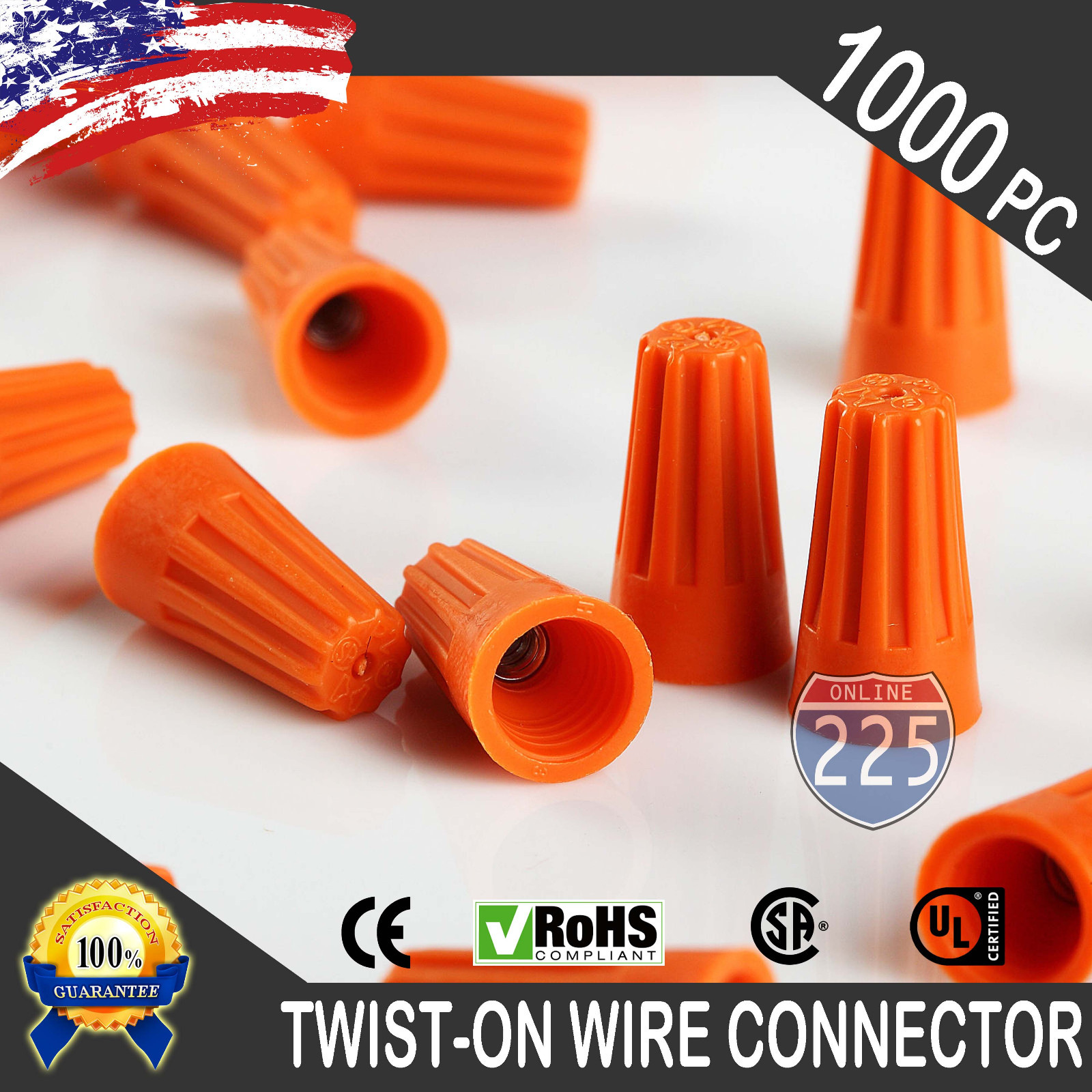 (1000) Orange Twist-On Wire Connector Connection nuts 22-14 Gauge Barrel Screw