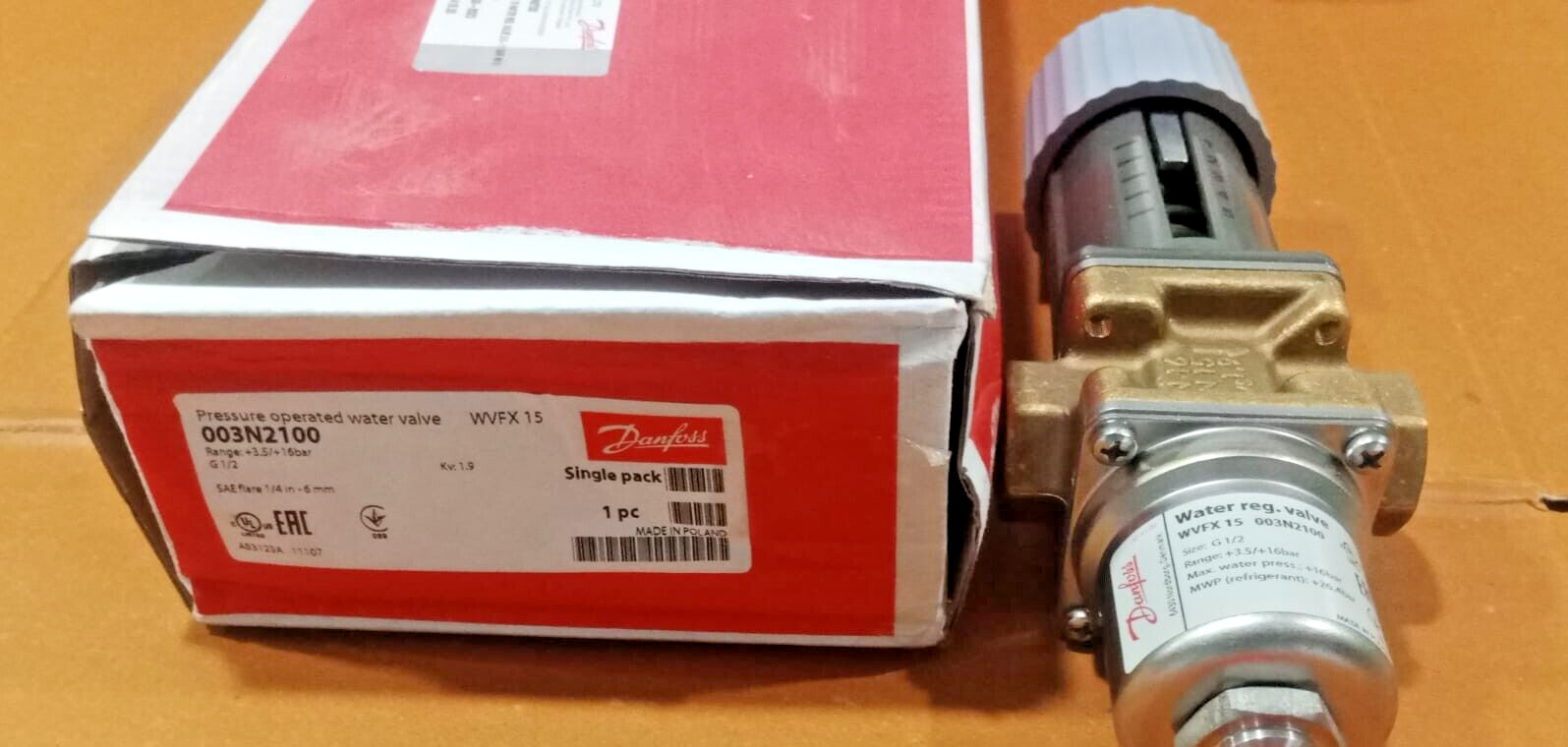 1PC- Danfoss 003N2100 Pressure operated water valve, WVFX 15,3.50- Brand New