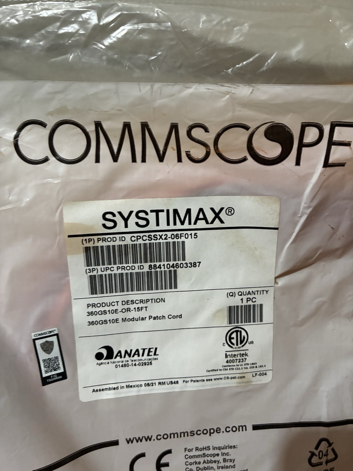 Lot of 9 COMMSCOPE SYSTIMAX CPCSSX2-06F015 360GS10E-OR-15FT CAT 6A Modular Patch