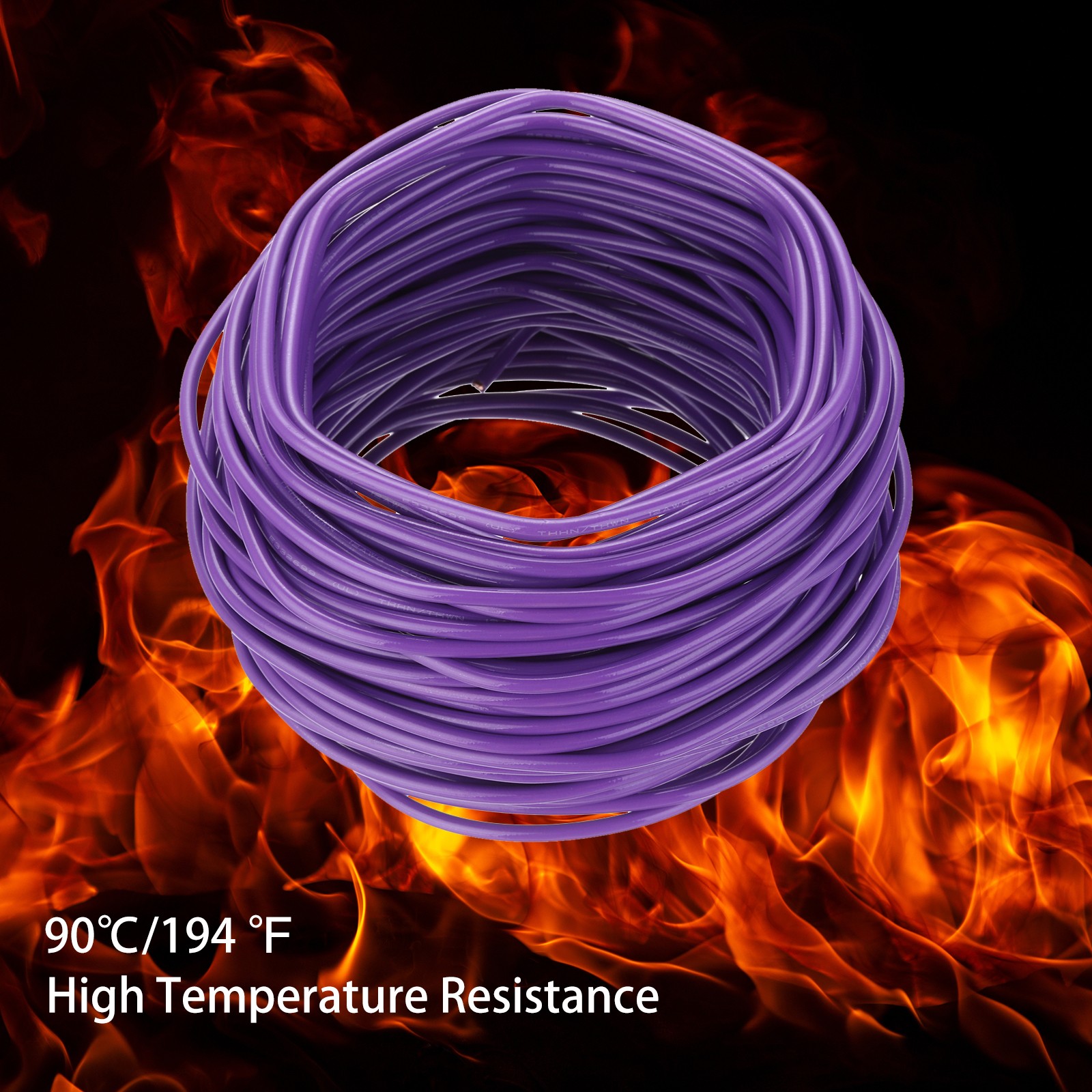 75 Feet Electrical Wire Insulated Solid Copper 12 AWG THHN Wire UL listed,Purple