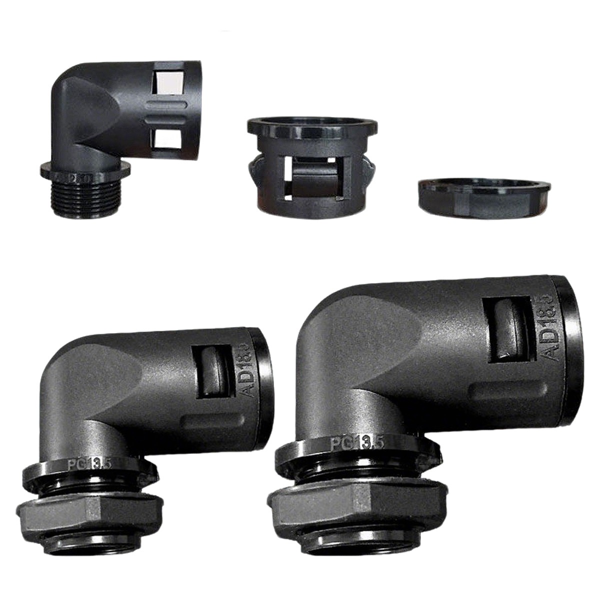 Nylon Corrugated Conduit 90° Elbow Connector Fitting For Corrugated Cable Tubing