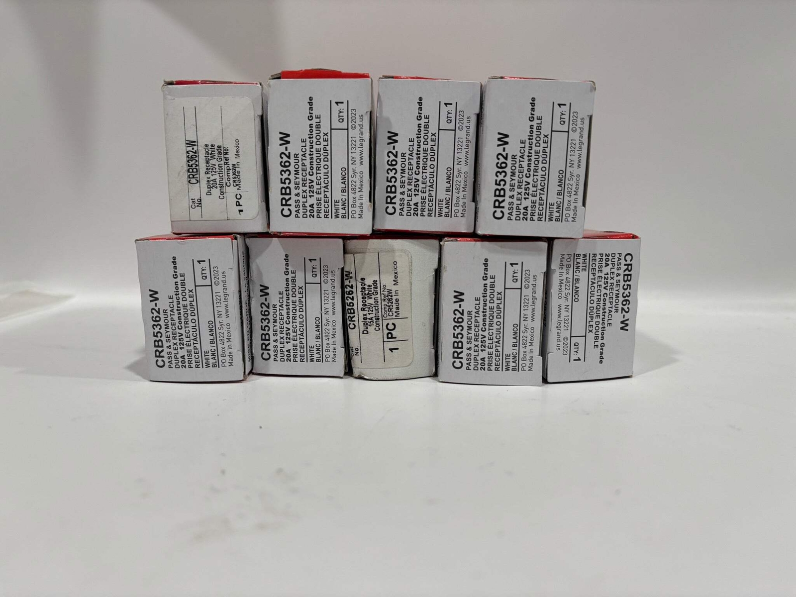9 PK Legrand CRB5362-W 20A 125V Commercial Grade Duplex Receptacle, Nylon Face