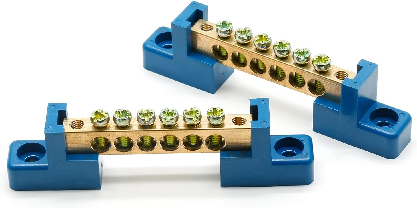 2 Pcs Ground Bus Bar Terminal Block, Brass Electrical Grounding Bars