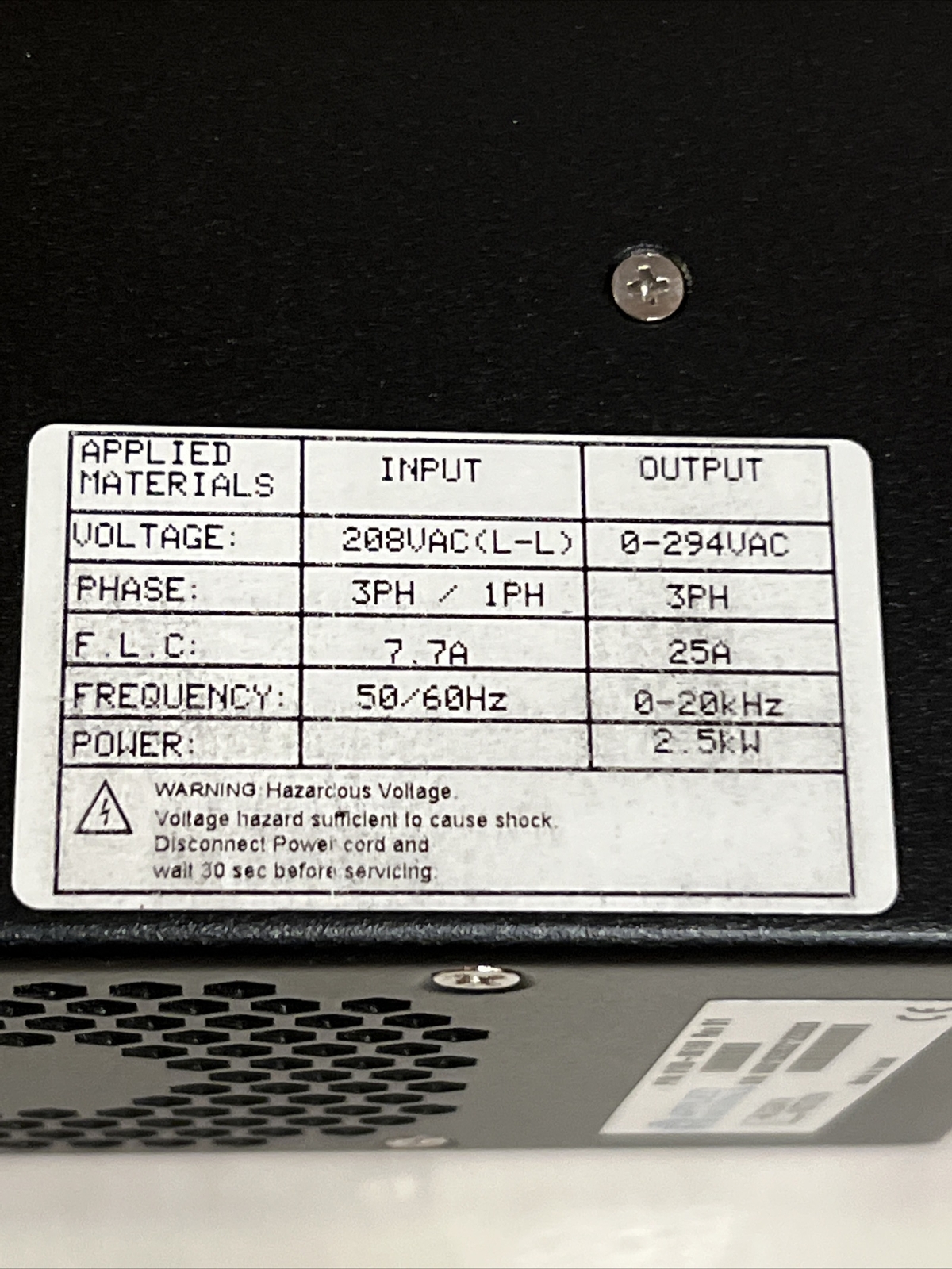 APPLIED MATERIALS PN:0190-86159 type:W 208VAC 3PH 1PH 50/60Hz PQUAAC NEW.
