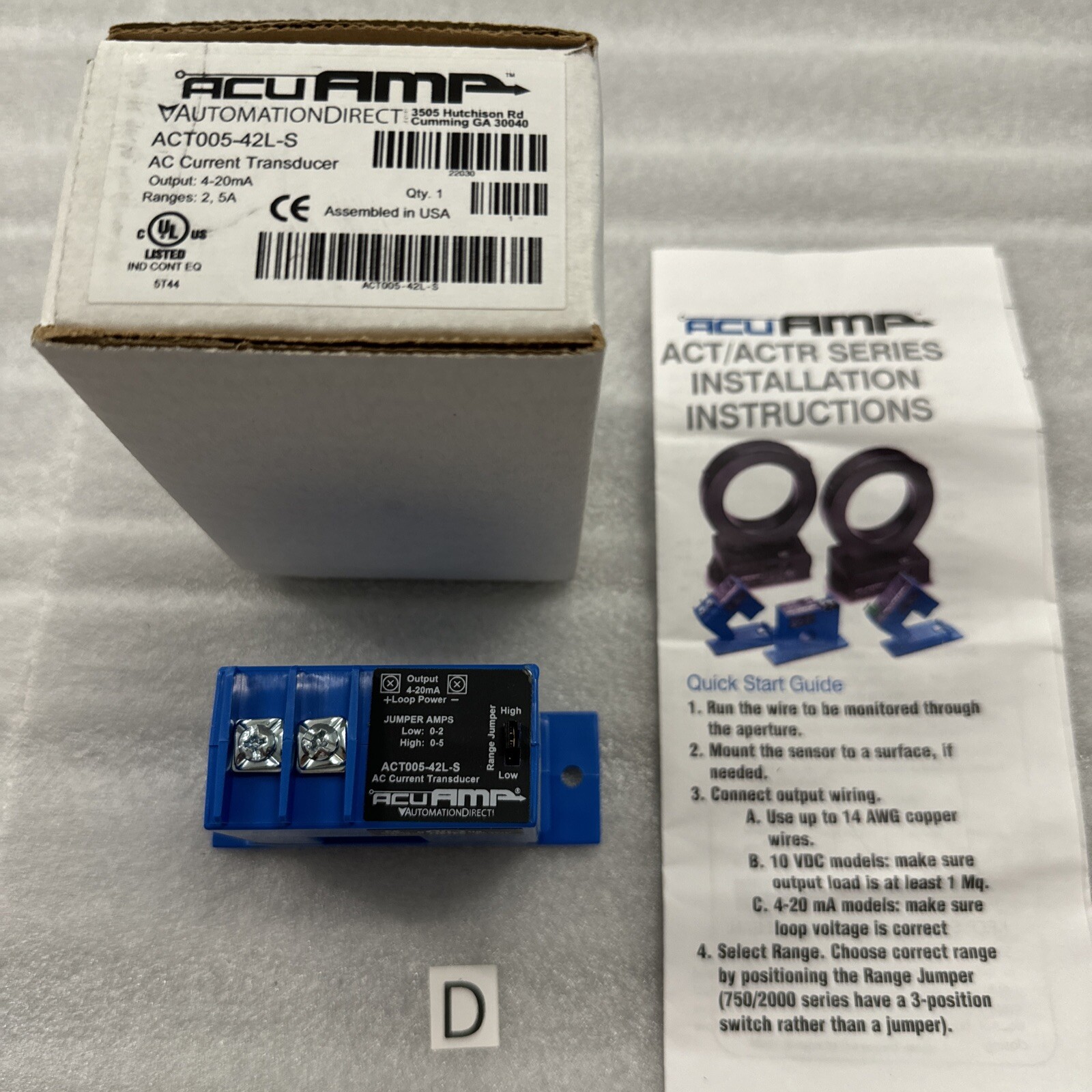ACT005-42L-S ACUAMP AUTOMATION DIRECT ACT005-42LS AC CURRENT TRANSDUCER 4-20mA