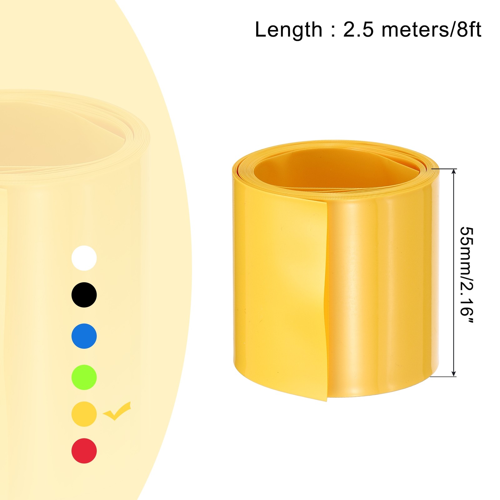 Battery Wrap Heat Shrink Tubing 35mm Dia 55mm Flat 8 Feet Yellow