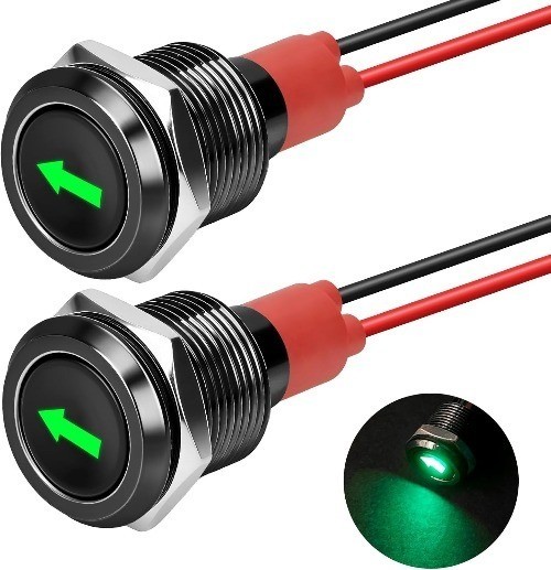 12mm 1/2 Metal Left Right Turn Indicator Light LED 12V 150m Color: Green(2Pcs）