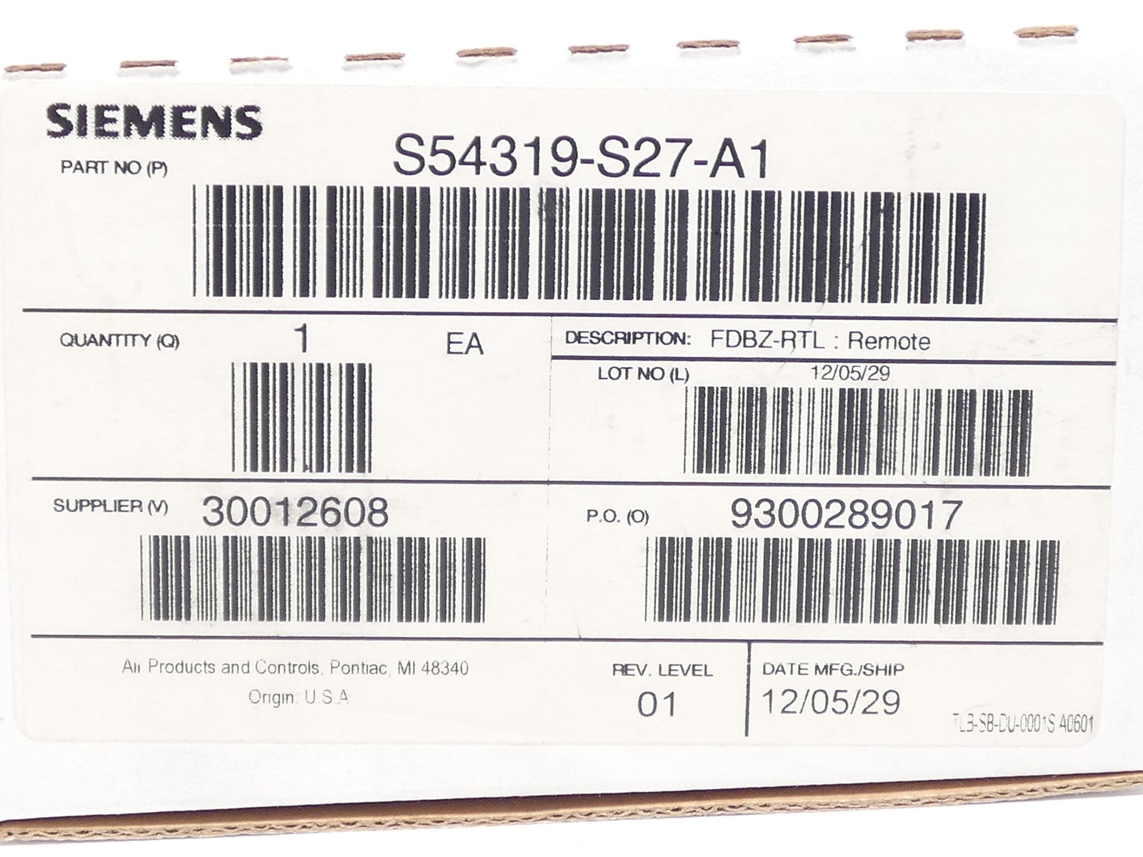 Siemens S54319-S27-A1 FDBZ-RTL Fire Alarm Remote Test Switch Duct Detector FD…