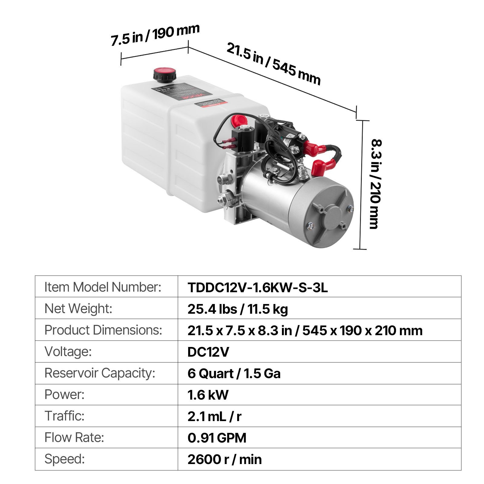 6 Quart 12V Double Acting Hydraulic Power Unit Dump Trailer Pump White