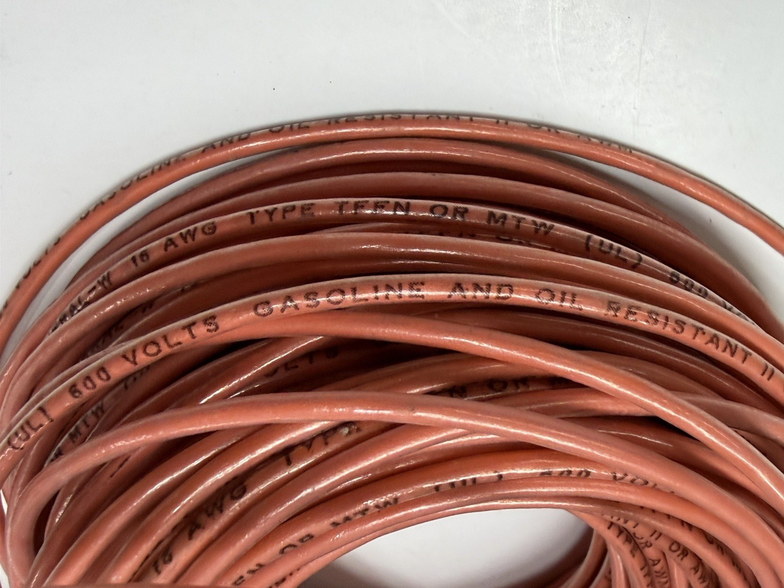 16 AWG Stranded TFFN / MTW, 80+ feet, Gasoline and Oil Resistant, Orange 600V