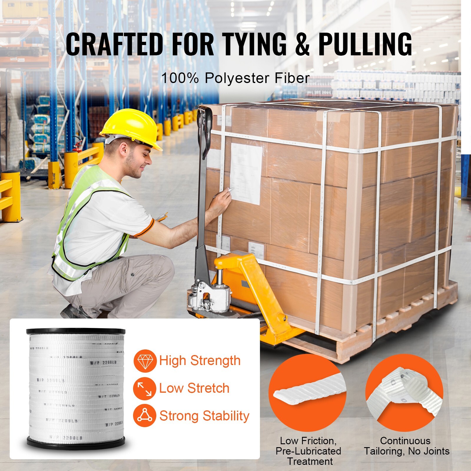 VEVOR Polyester Pulling Tape Mule Tape 5/8″ x 630′ 2200 lbf Tensile Capacity