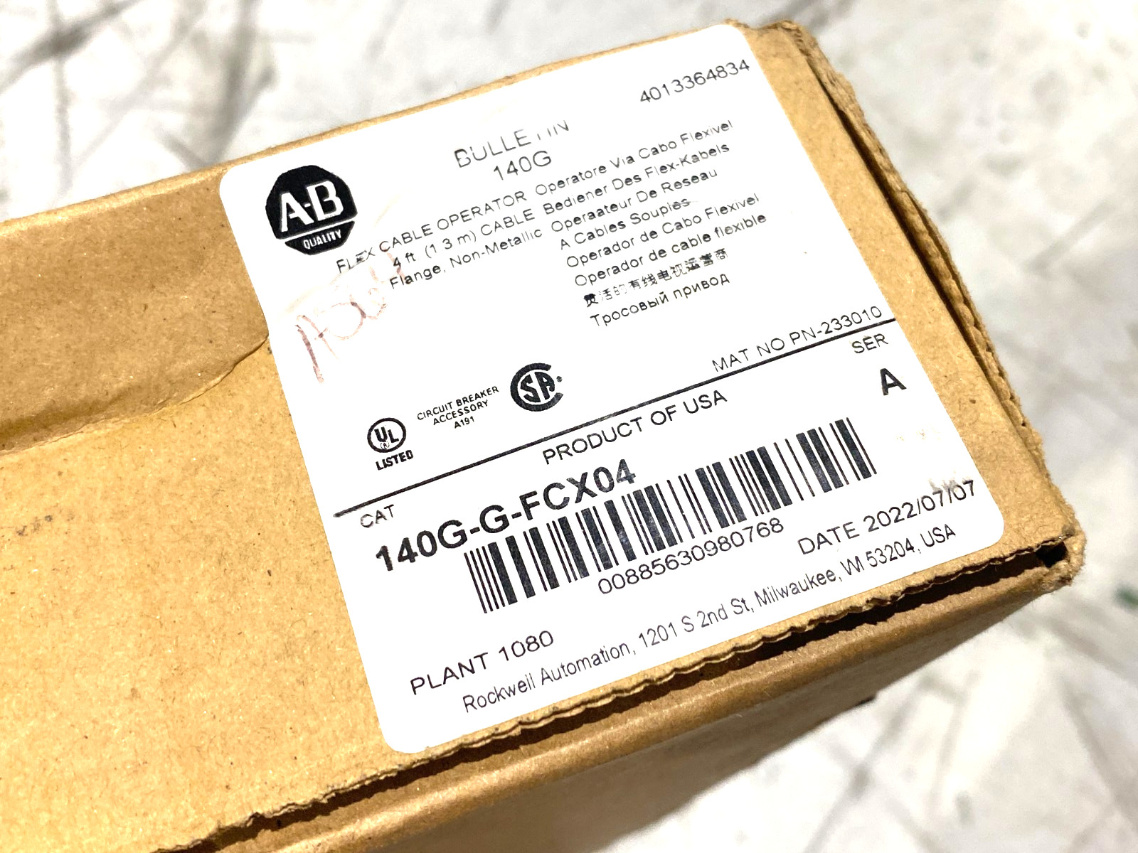Allen Bradley 140G-G-FCX04 Ser. A Flex Cable Operator for Circuit Breaker 4ft
