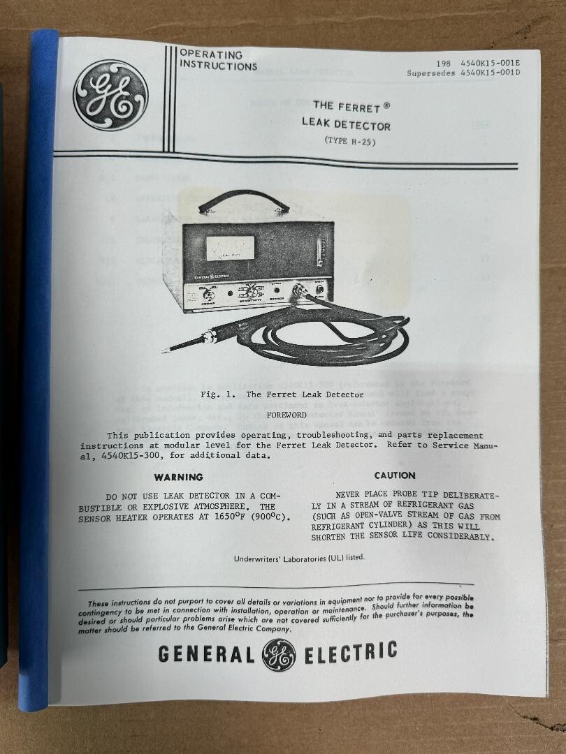 GE GENERAL ELECTRIC INDUSTRIAL HALOGEN LEAK DETECTOR C/N 50-420810HFJK1 TYPE H25