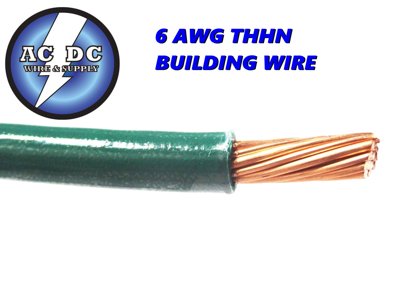 THHN THWN 6 AWG GAUGE GREEN NYLON PVC STRANDED COPPER BUILDING WIRE 100′