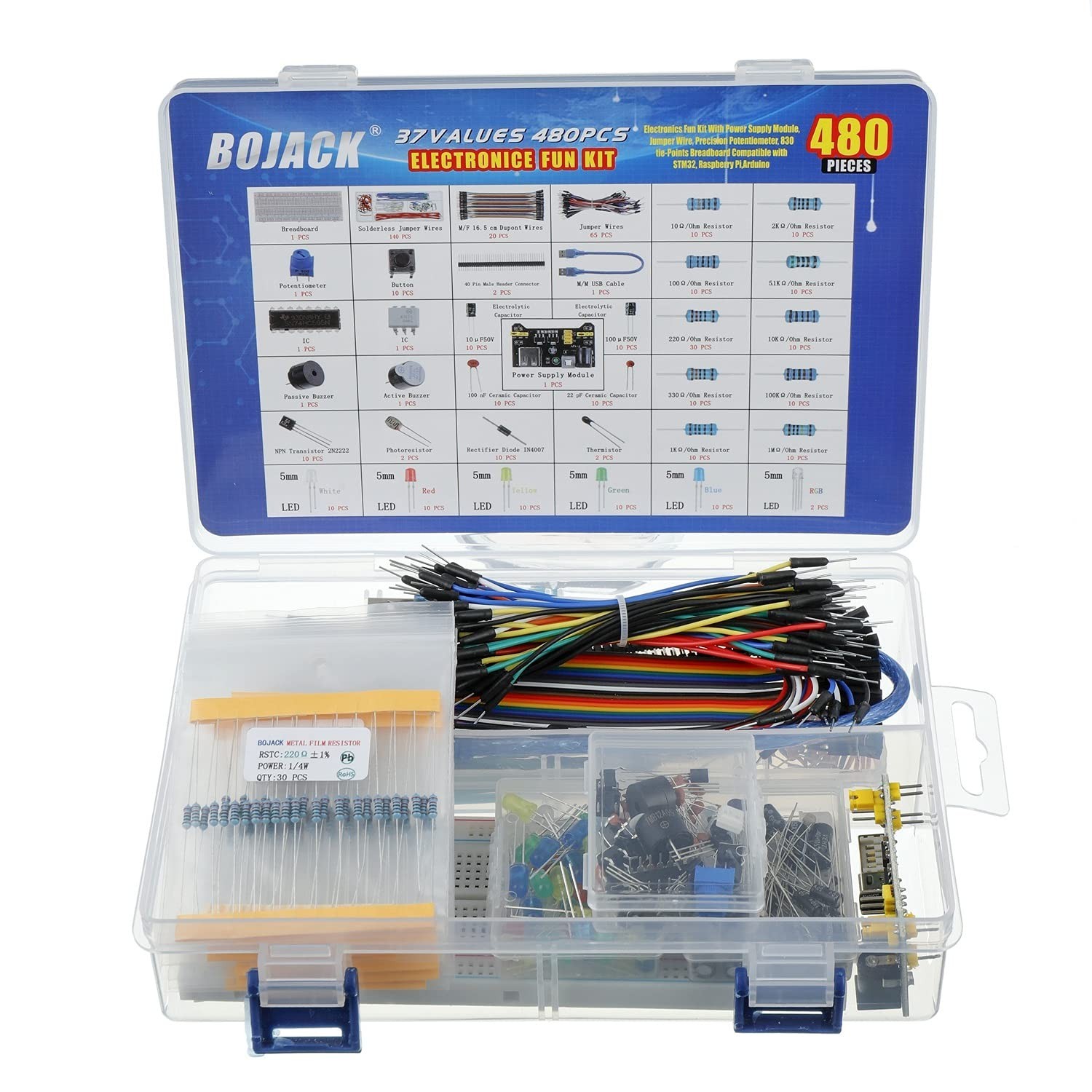 480 Pcs Electronics Component Kit – Power Supply, Jumper Wires, Breadboard for S