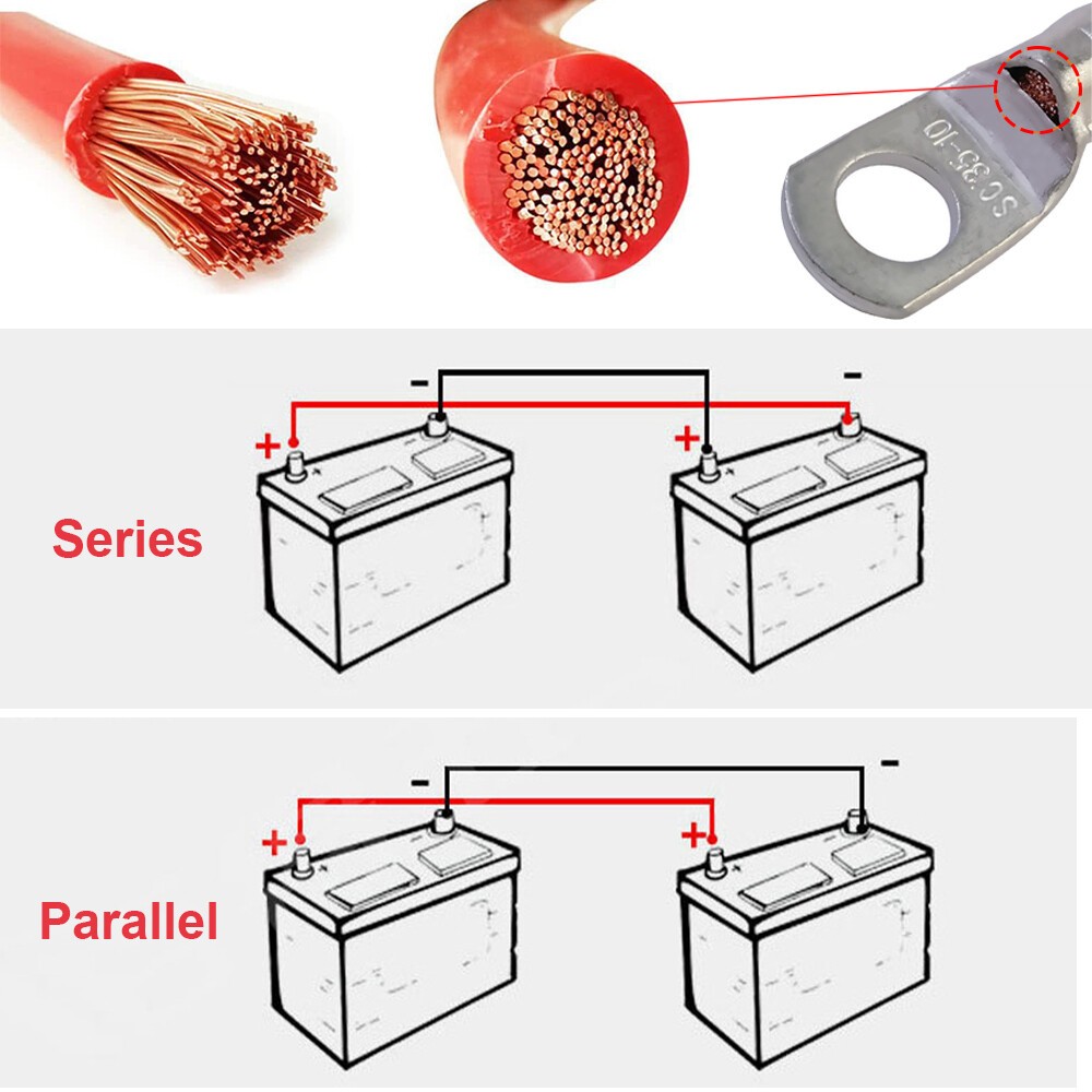 2 / 4 PCS 2AWG Copper Battery Cable Wire with Lugs Auto Marine Inverter RV Solar