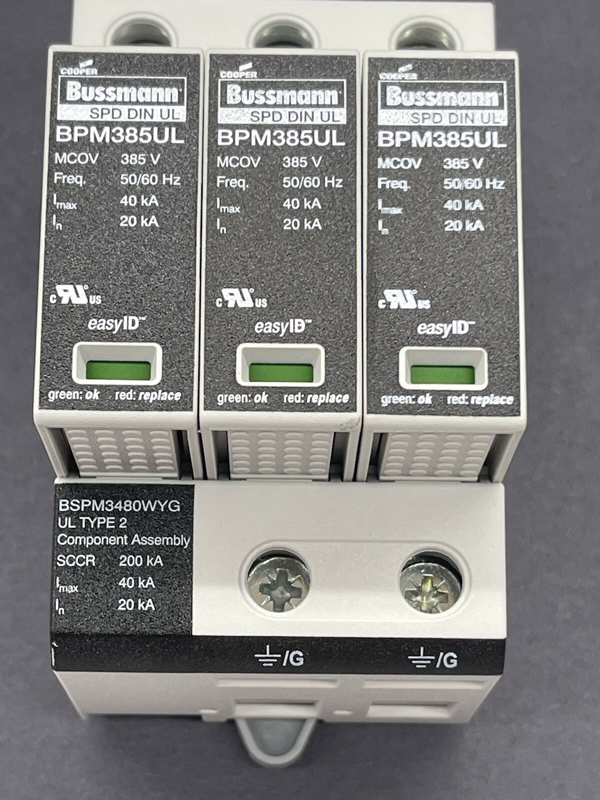 Cooper Bussmann BSPM3480WYG Surge Arrester w/ 3 BPM385UL modules, US Seller, NEW