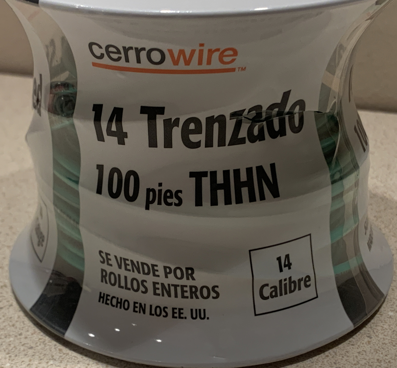 14 Gauge Stranded THHN Wire, 600V, 100 Foot Length, Green. CERROWIRE. NEW