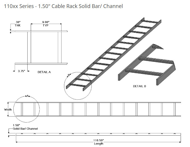 Central Steel Fabricators | 11012ZY 12″ x 116.5″, 1.50″ – Solid Bar Cable Rack