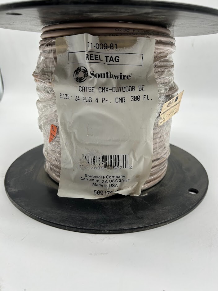 Southwire 300 ft. Tan 24/4 Solid CU CAT5e CMR-CMX Indoor/Outdoor Data Cable