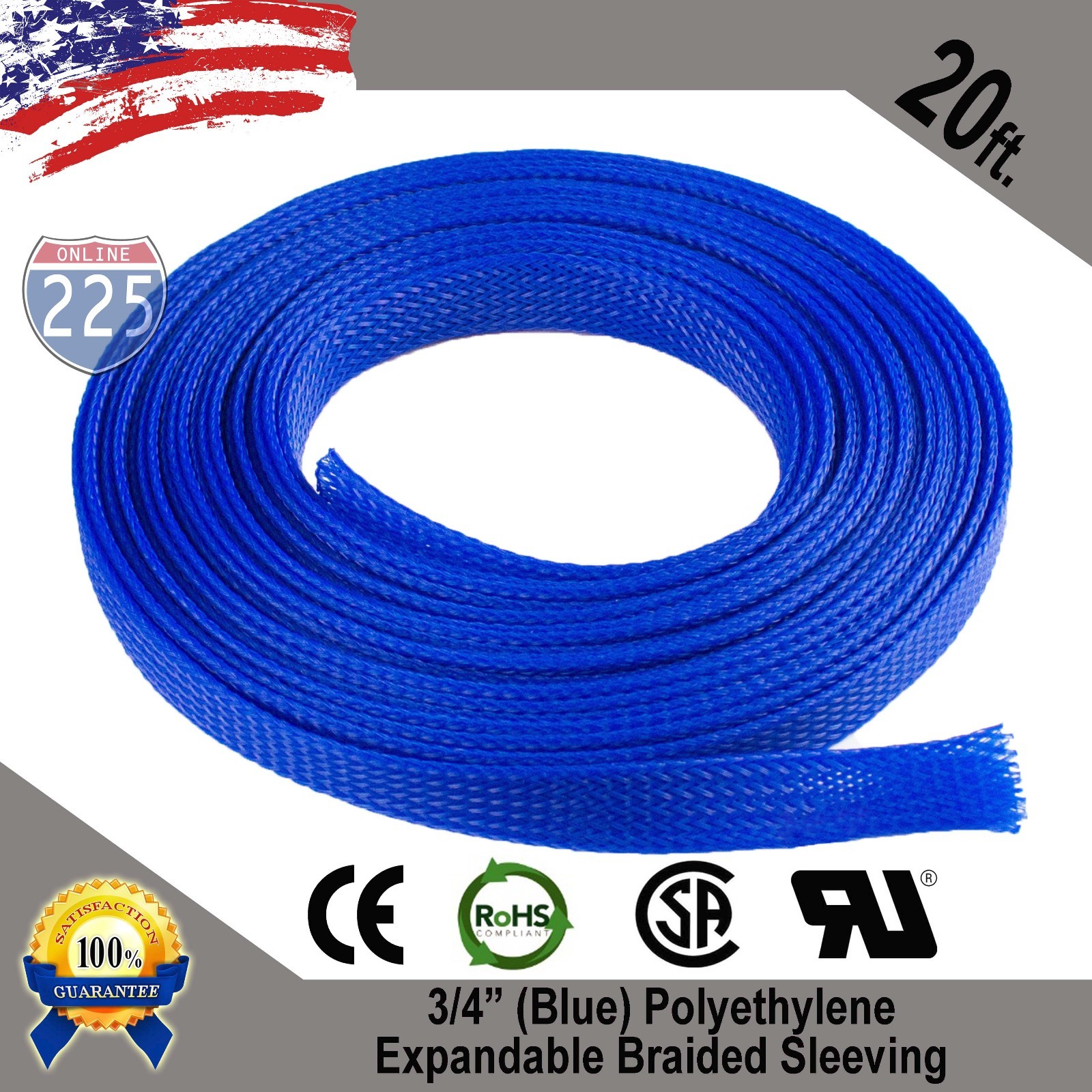 20 FT 3/4″ Blue Expandable Wire Cable Sleeving Sheathing Braided Loom Tubing US