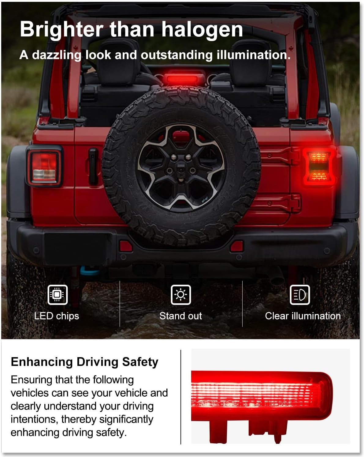 LED 3rd Brake Light for 2018-2025 Jeep Wrangler JL/ 4xe Accessories Third Br