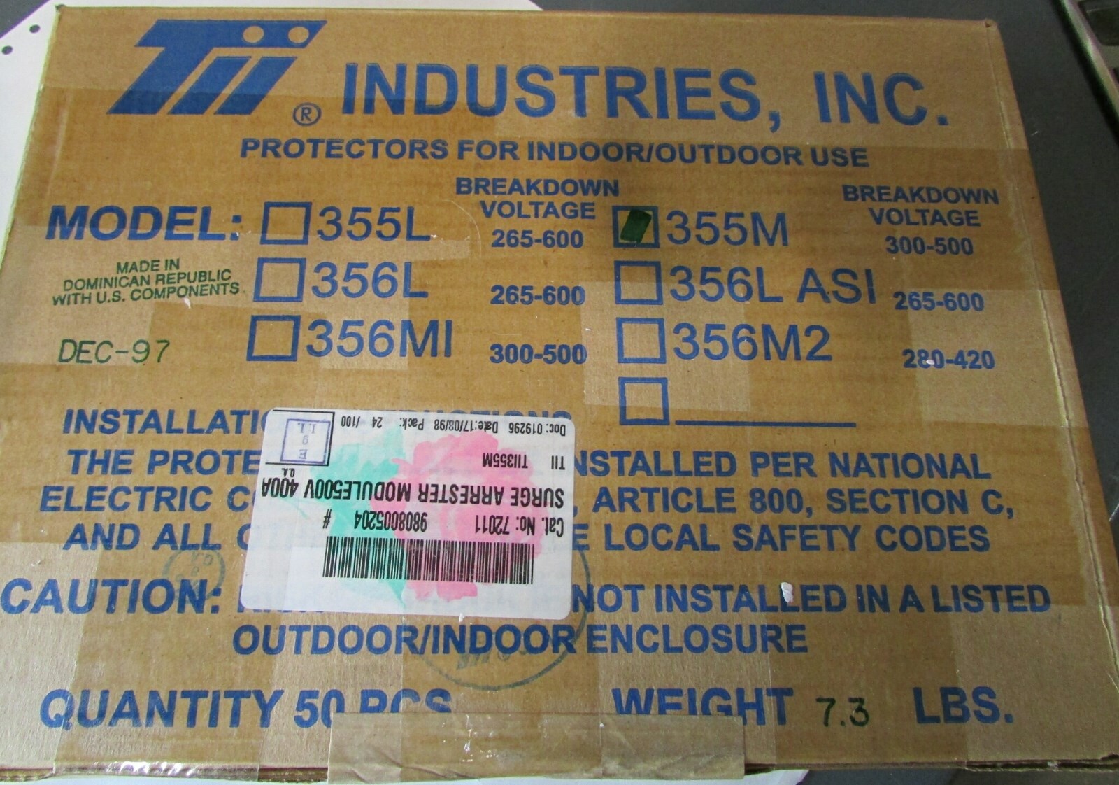 New Tii Failsafe TFS Telephone Line Gas Tube Surge Protector Modules 355M UL 497