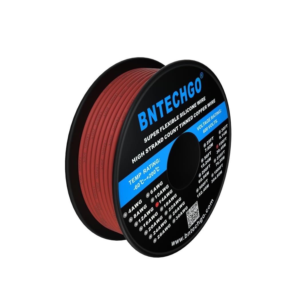 14 Gauge Silicone Wire Spool 100 ft Red Flexible 14 AWG Stranded Tinned Coppe…