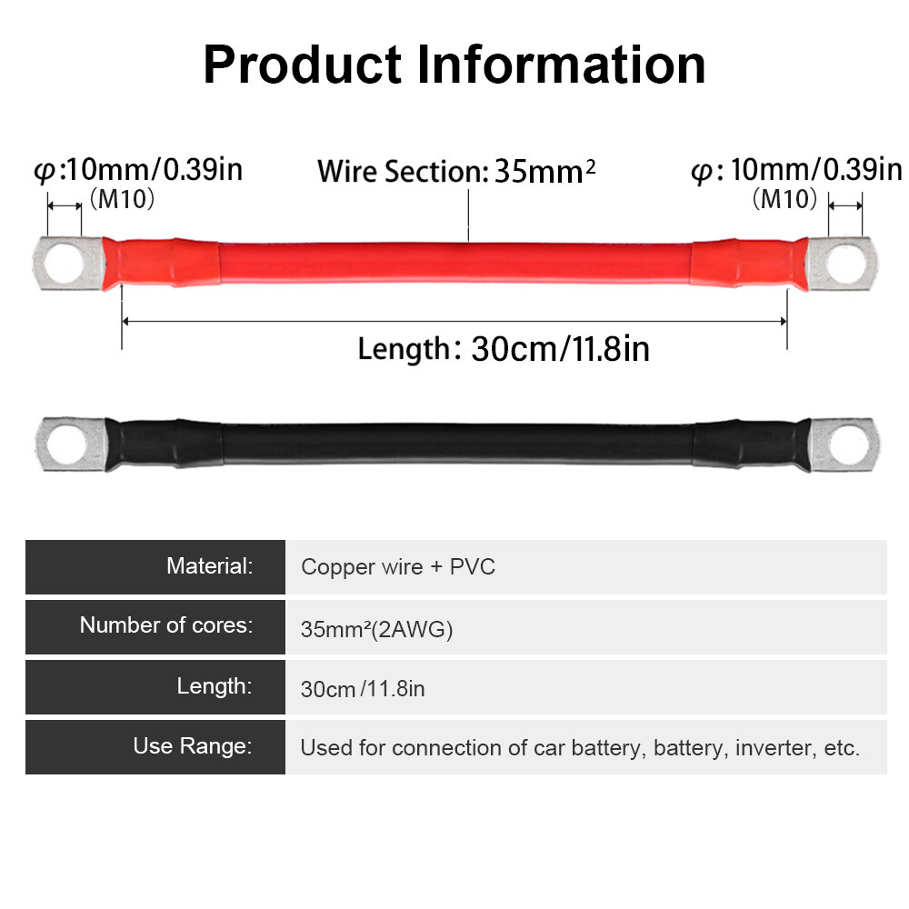 2 AWG Gauge Battery Cable Wire Copper Car Solar Power Inverter Welding 2 PCS