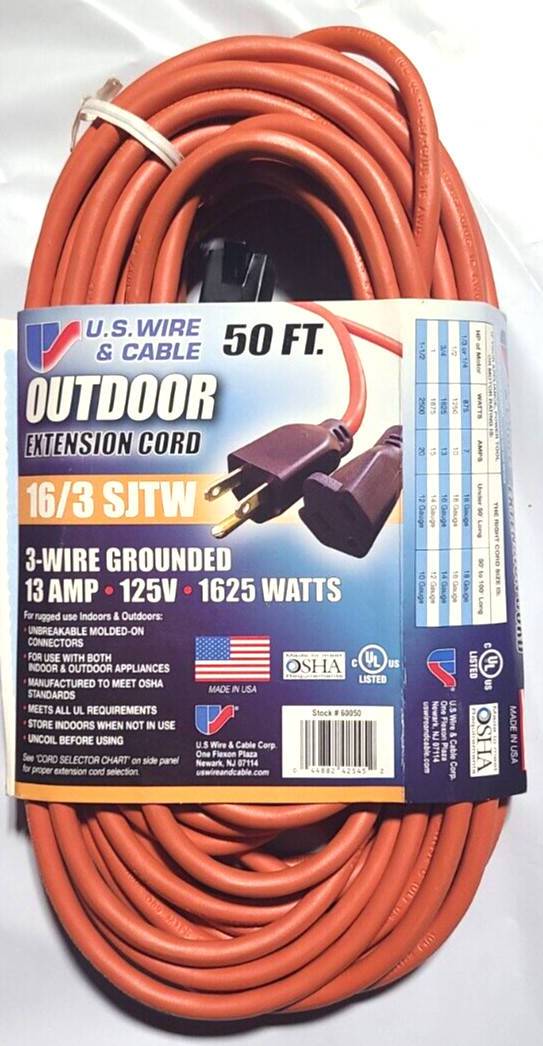 US Wire Outdoor Extension Cord 16/3 50 Ft.