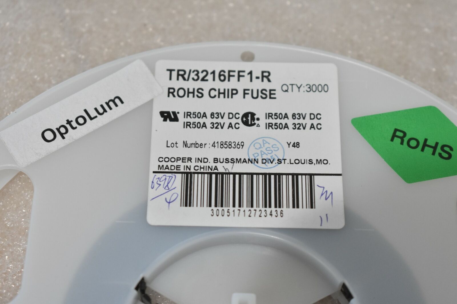 COOPER BUSSMANN TR/3216FF1-R​ FUSE CHIP FAST ACTING 1A 32V (LOT OF 100)