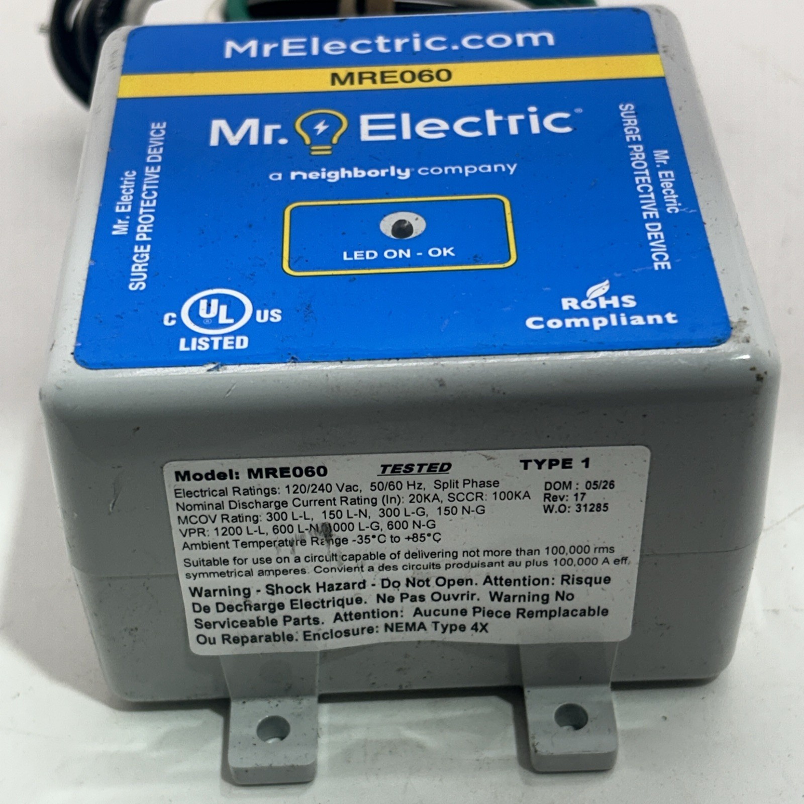 Mr Electric MRE060 120/240VAC Split Phase SPD House Surge Protective Device