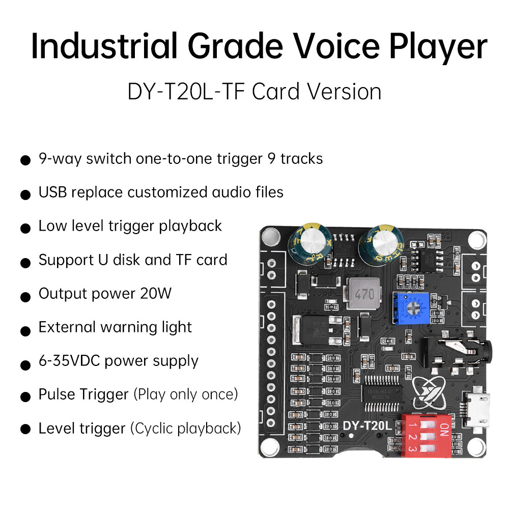 20W 9-Way MP3 Player Voice Playback Module DC 6V-35V D-class Custom Audio Board