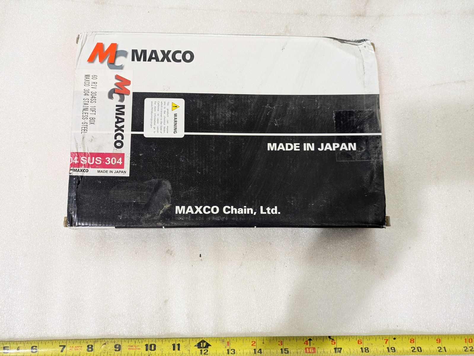 Maxco #60 304 Stainless Steel Riveted Roller Chain 10 FT Box ANSI 60SS 3/4 In