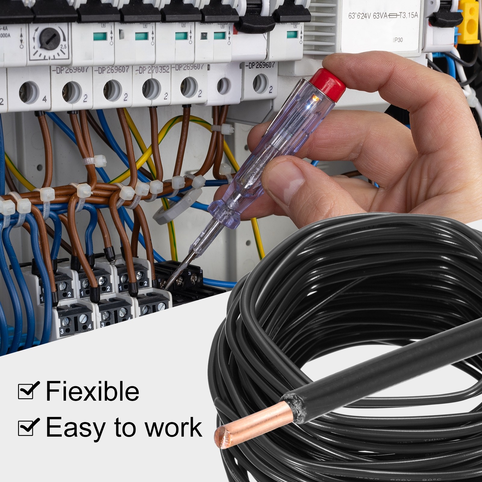 200 Feet Electrical Wire Insulated Solid Copper 12AWG Hook Up Wire Cable, Black