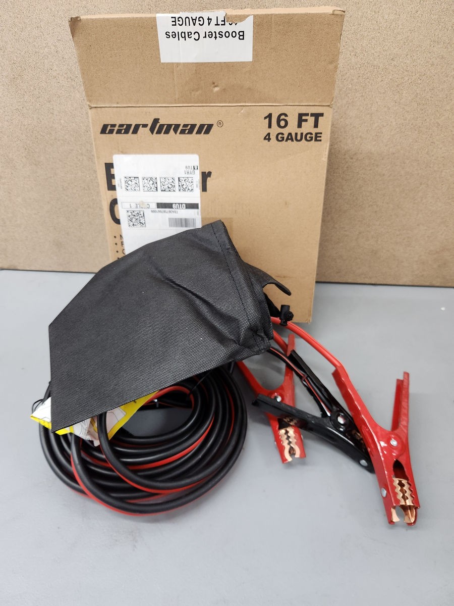 CARTMAN 4 Gauge 16 Feet Jumper Cables 300AMP Heavy Duty Booster Cable in Carry