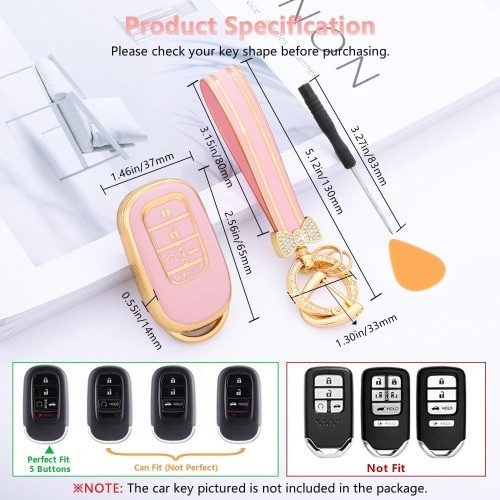 Pink Gold Girly Key Fob Cover Case for 2024-2023 Honda CR-V HRV Civic Accord Pil