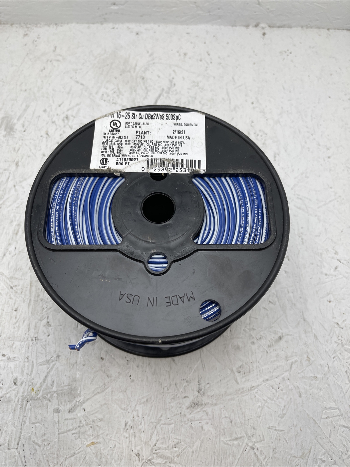 Southwire/Copperfield #16AWG Boat Cable Hook-Up BC-5W2 MTW AWM Wire Blue-500ft