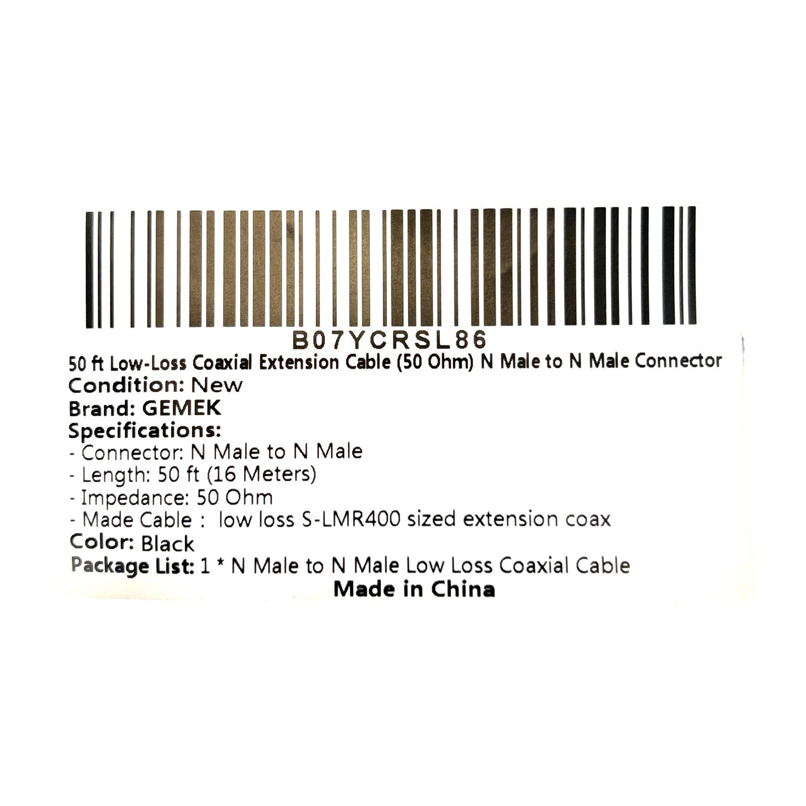 GEMEK 50ft N Male to N Cable, Low Loss S-MR400 Extension 50 ft, Black